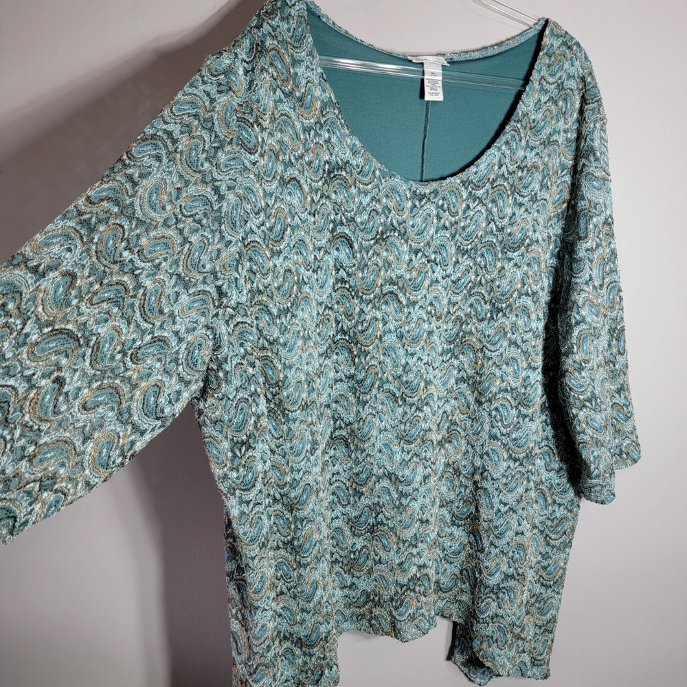 Maggie Barnes for‎ Catherines 5X Turquoise Paisley Lace Overlay Tunic Top - Picture 3 of 7